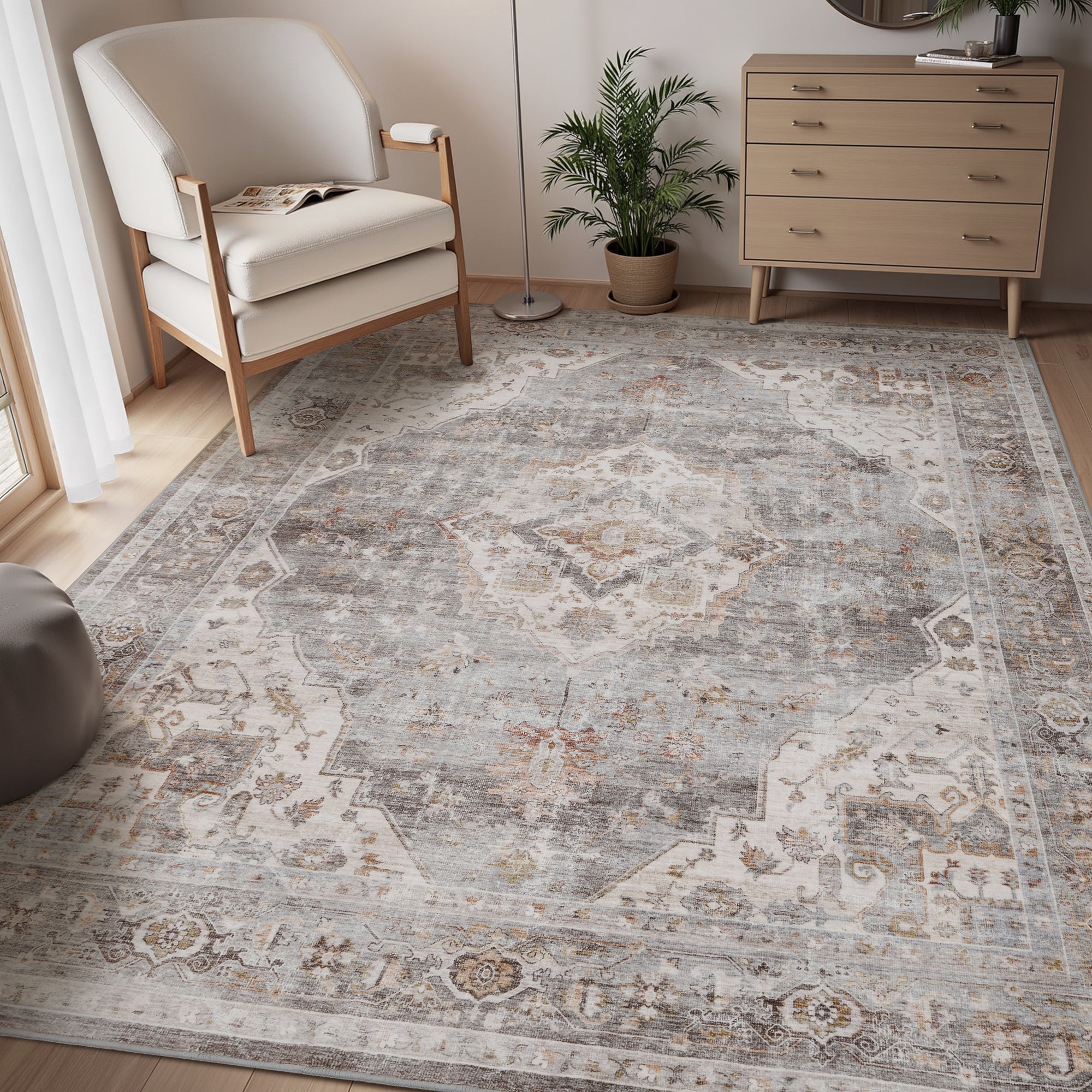 MontVoo Oriental Machine Washable Area Rug Gray