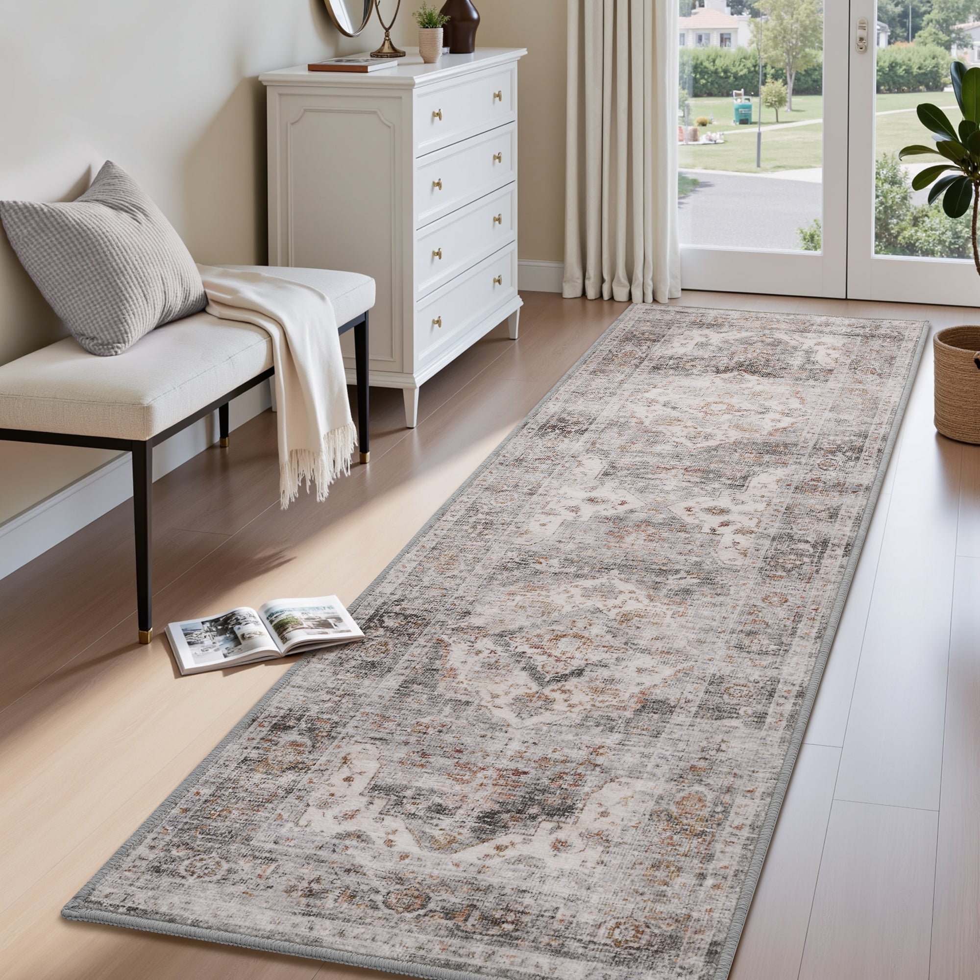 MontVoo Oriental Machine Washable Area Rug Gray