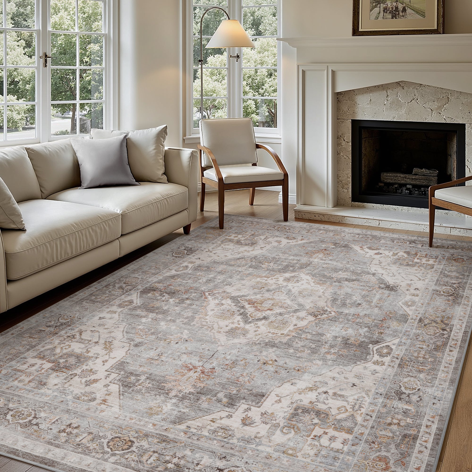 MontVoo Oriental Machine Washable Area Rug Gray