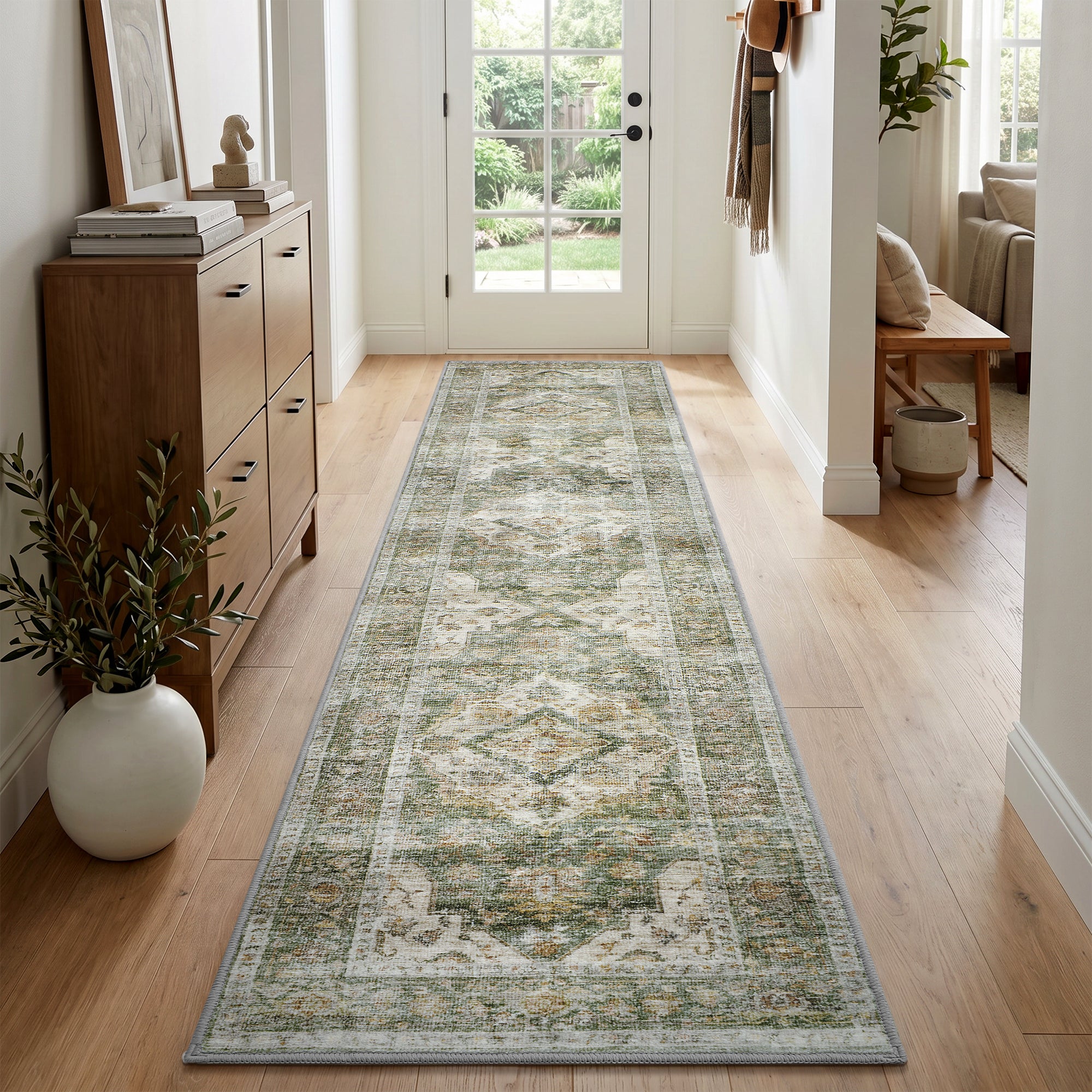 Alfombra oriental lavable a máquina MontVoo verde salvia