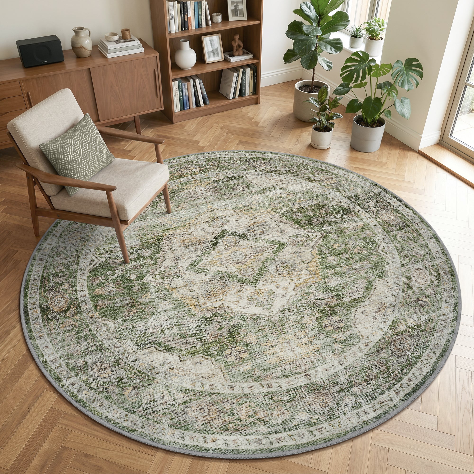Alfombra oriental lavable a máquina MontVoo verde salvia