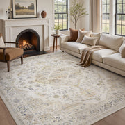MontVoo Vintage Medallion Non-Slip Washable Rug Beige