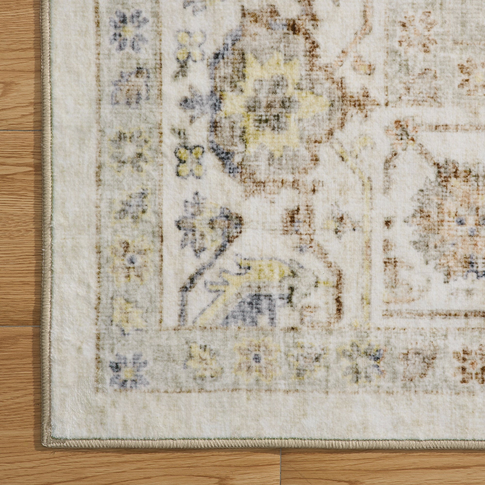 MontVoo Vintage Medallion Non-Slip Washable Rug Beige