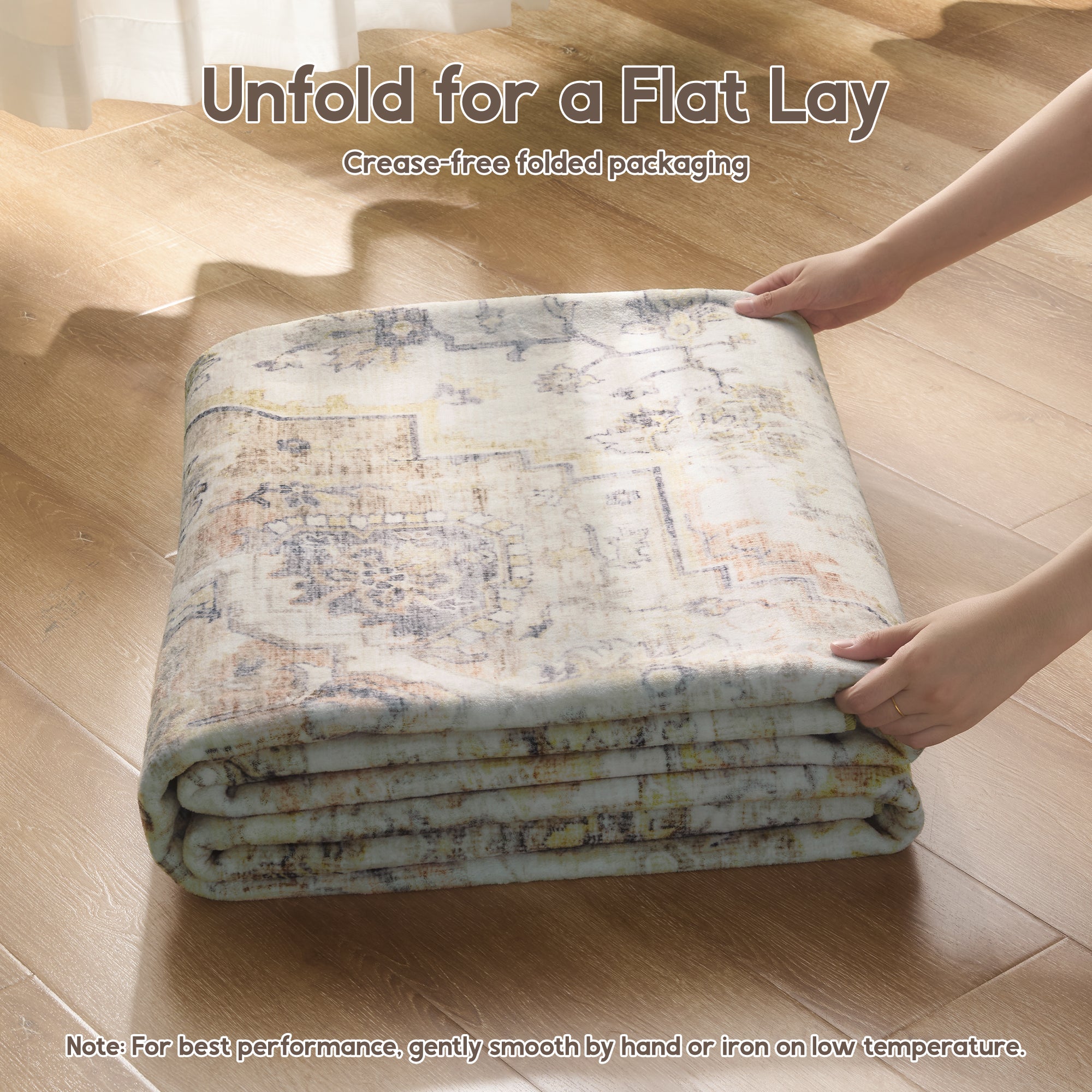 MontVoo Vintage Medallion Non-Slip Washable Rug Beige