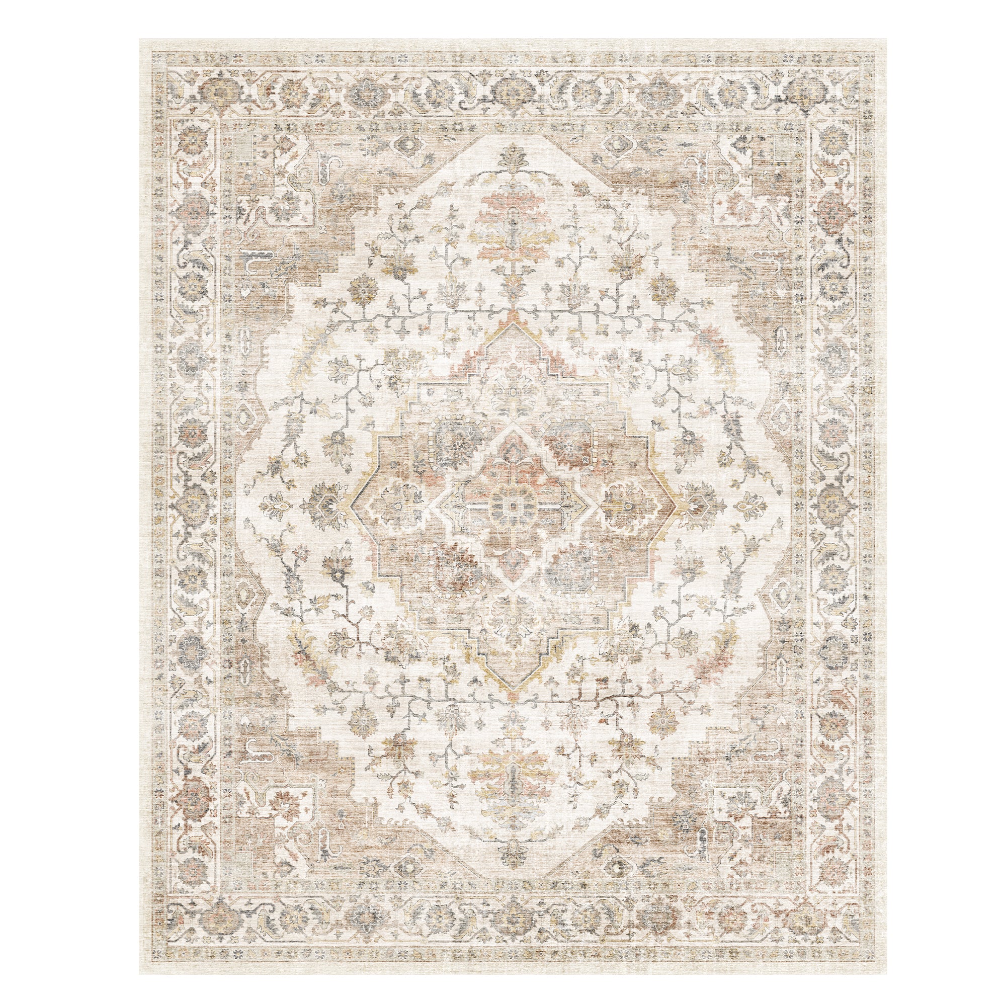 MontVoo Vintage Medallion Non-Slip Washable Rug Beige