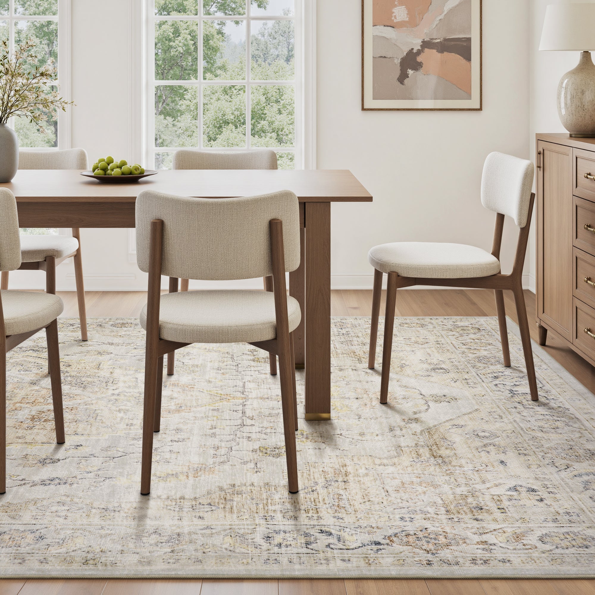 MontVoo Vintage Medallion Non-Slip Washable Rug Beige