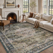 MontVoo Vintage Medallion Non-Slip Washable Rug Brown