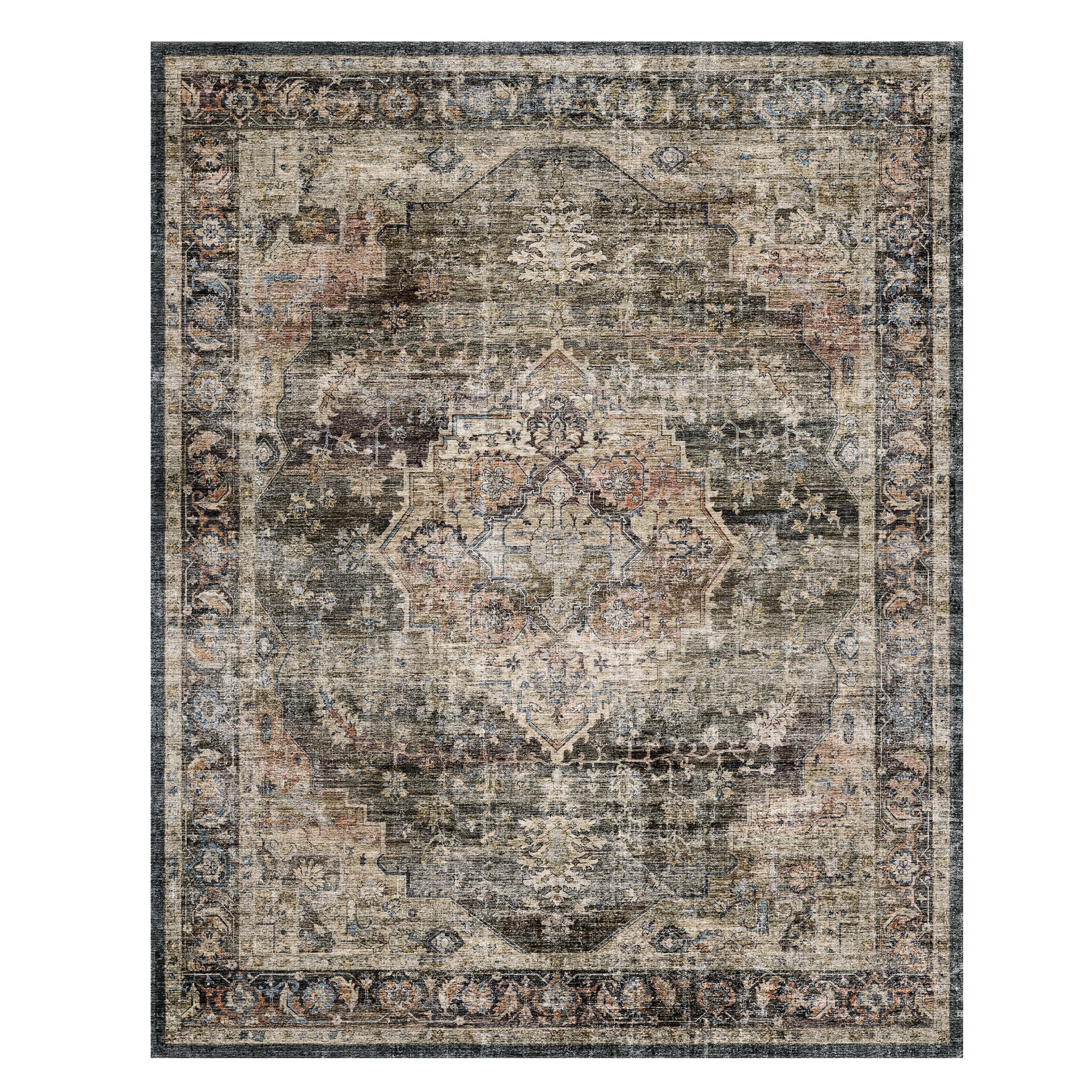 MontVoo Vintage Medallion Non-Slip Washable Rug Brown