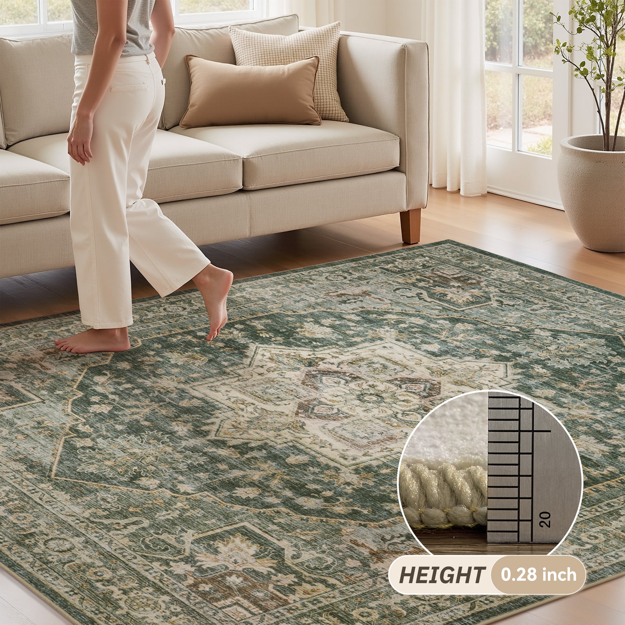MontVoo Soft Medallion Washable Rug Green
