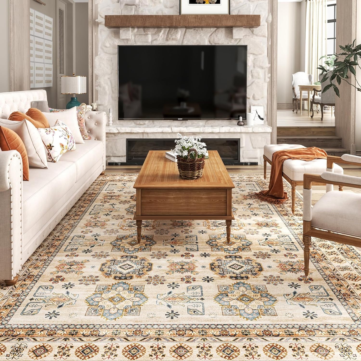 SIXHOME Vintage Floral Distressed Living Room Rugs