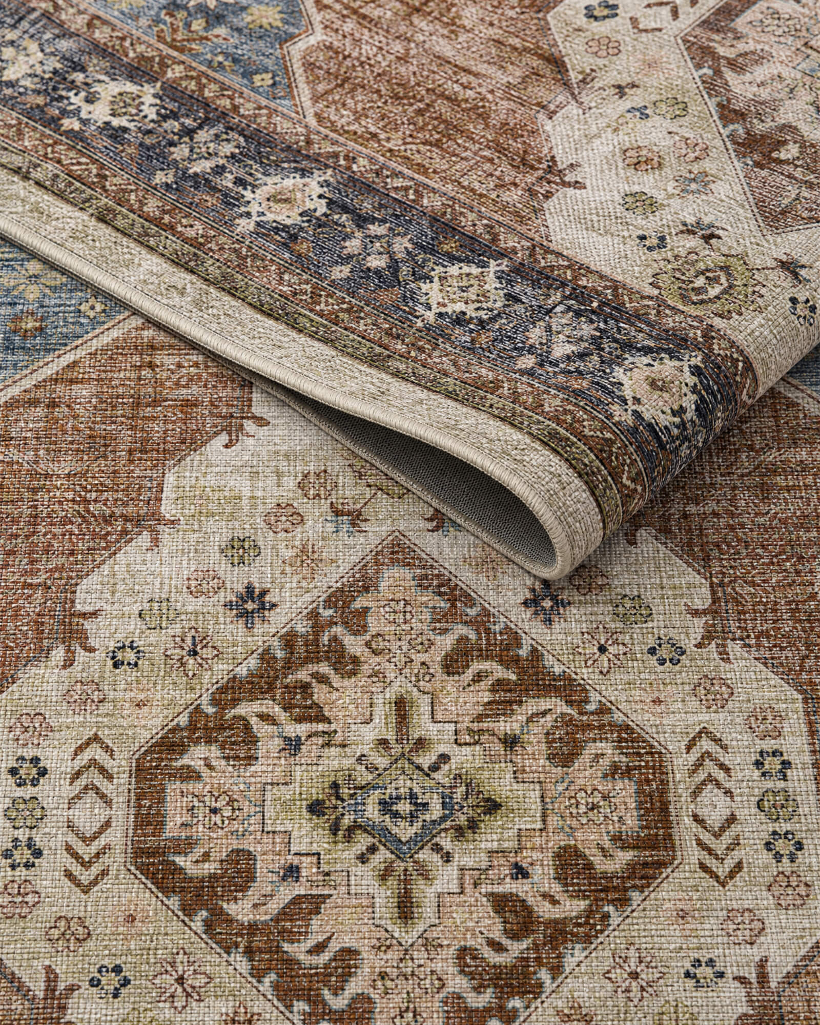 Lunelle Washable Area Rug -  Blue/Orange