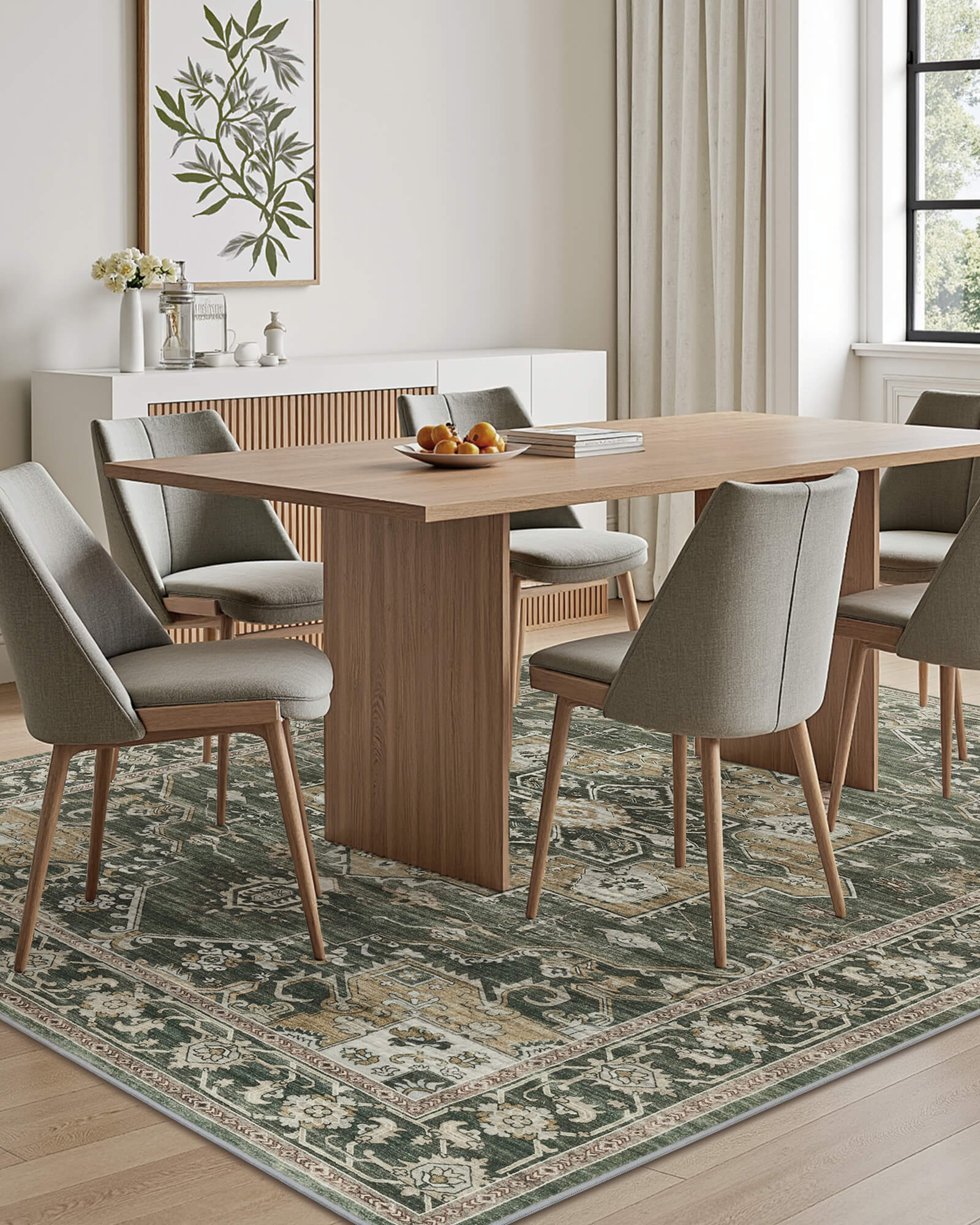 Florelle Washable Area Rug -  Green