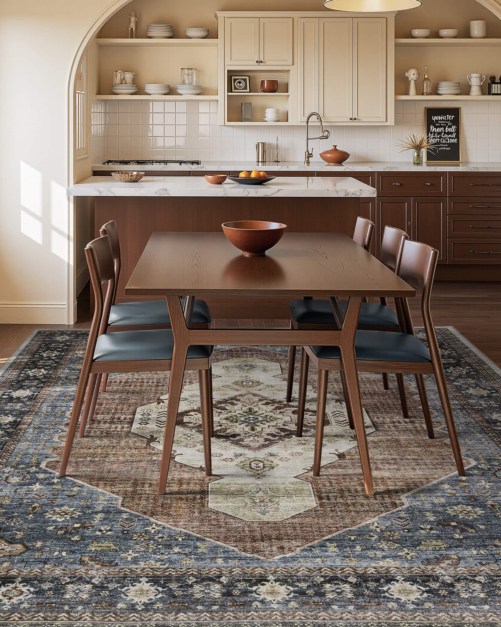 Lunelle Washable Area Rug -  Blue/Orange