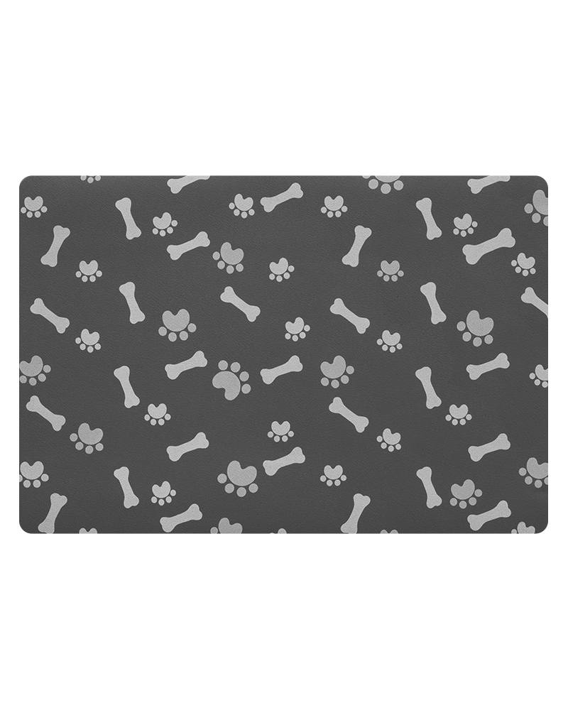 Absorbent pet feeding mat designed to catch food and water spills during daily meals