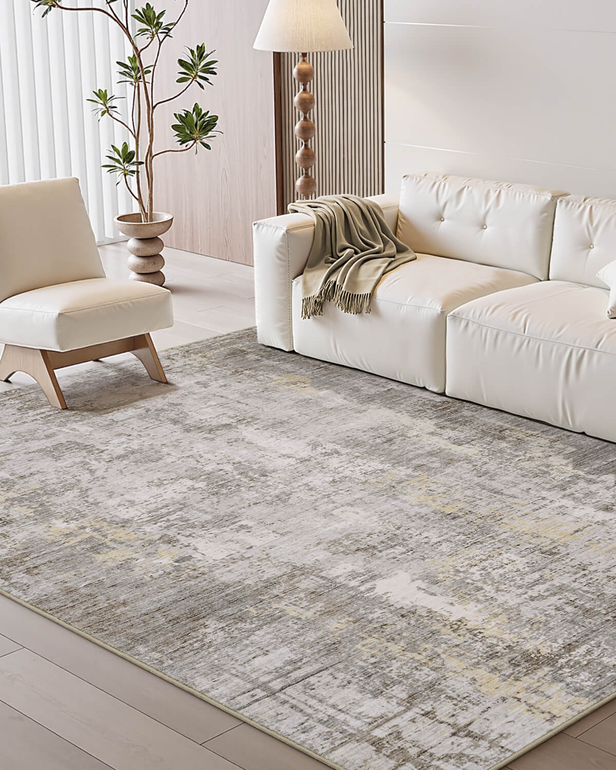 Modern abstract area rug with structured line work for visual depth