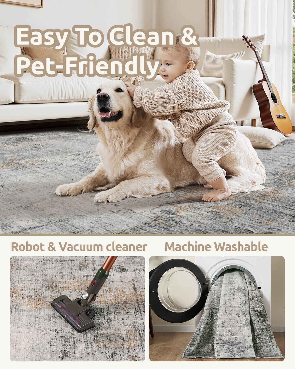 Modern abstract area rug perfect for open plan interiors