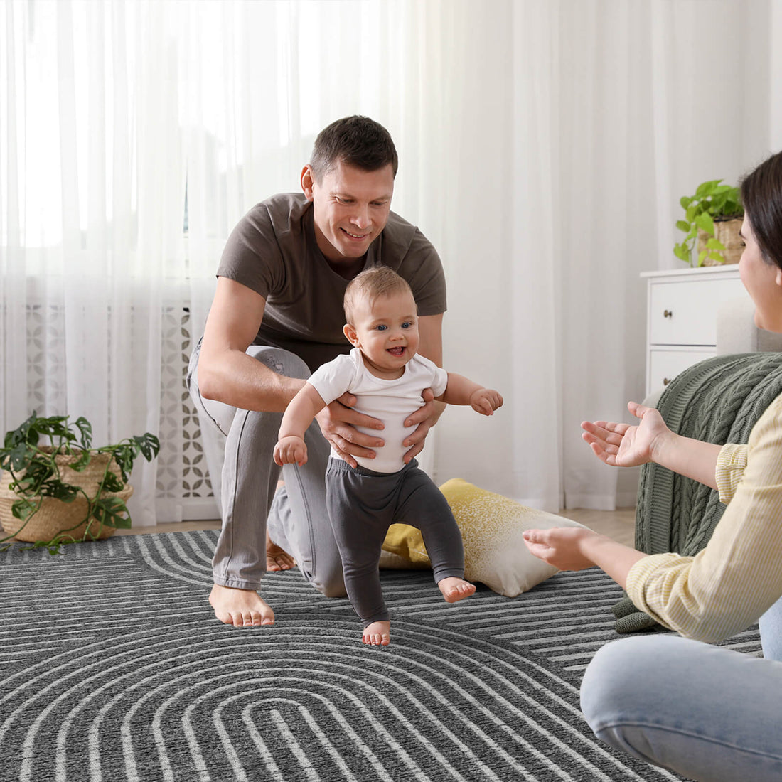 Contemporary abstract linear rug designed to complement modern decor styles