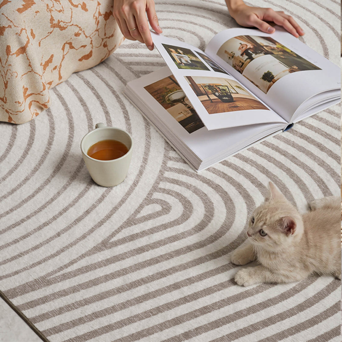 Contemporary abstract linear rug complementing modern interior design styles