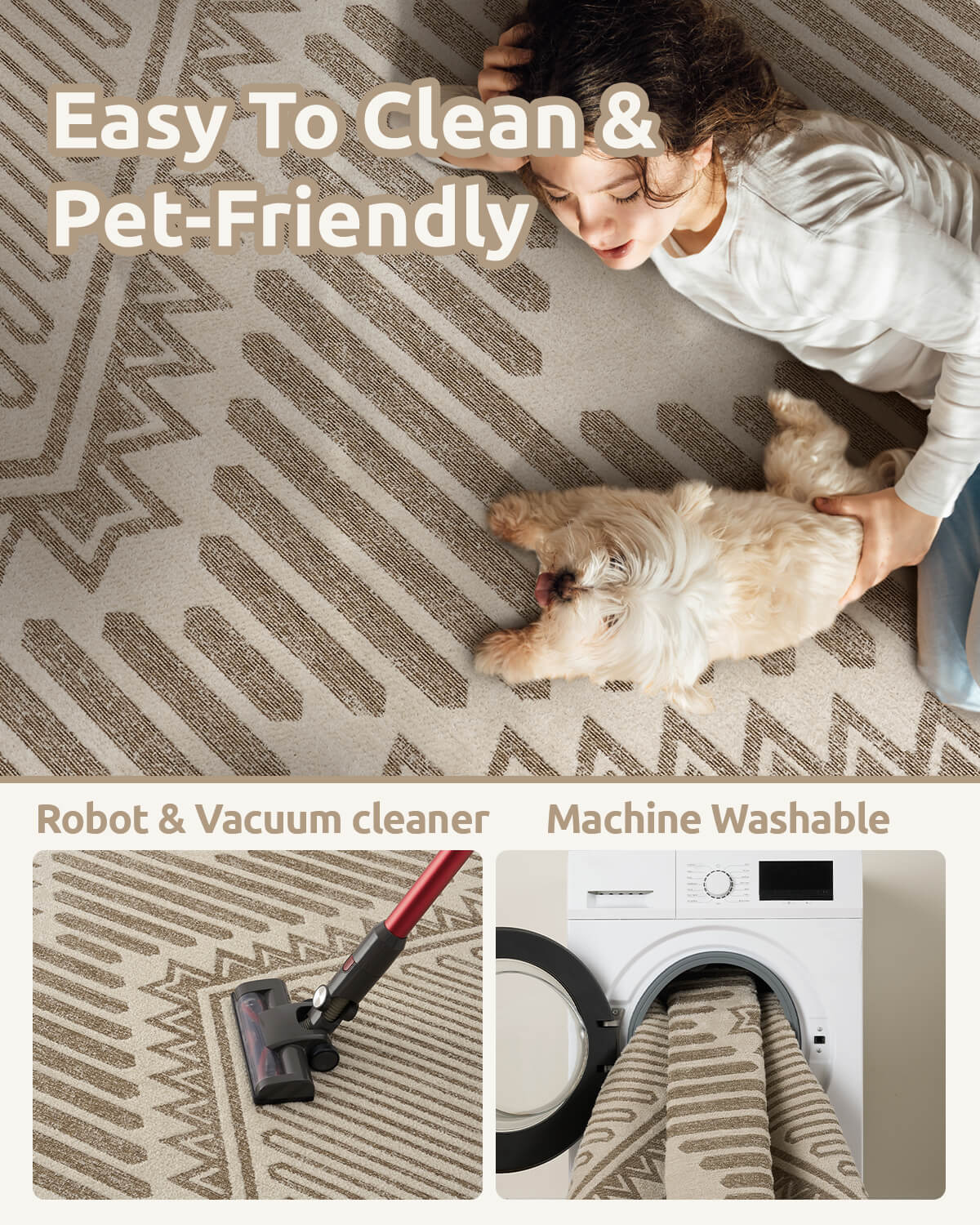 Abstract modern area rug designed for stylish family homes