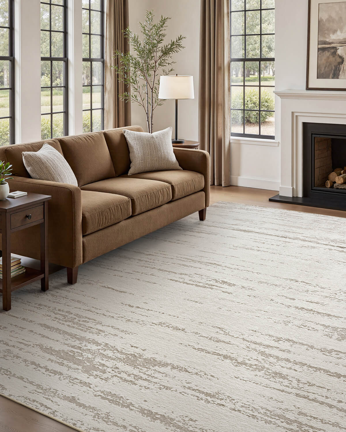 Modern abstract rug with soft texture for living room decor