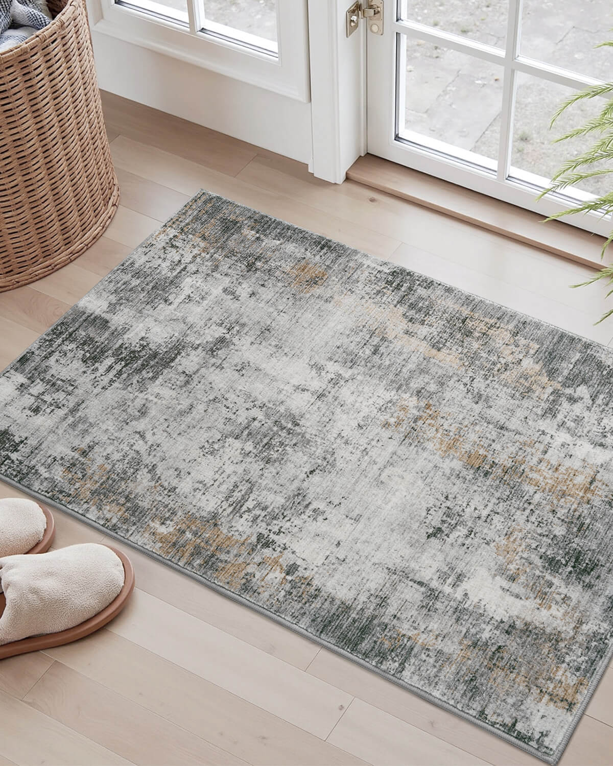Linear abstract area rug ideal for modern minimal spaces