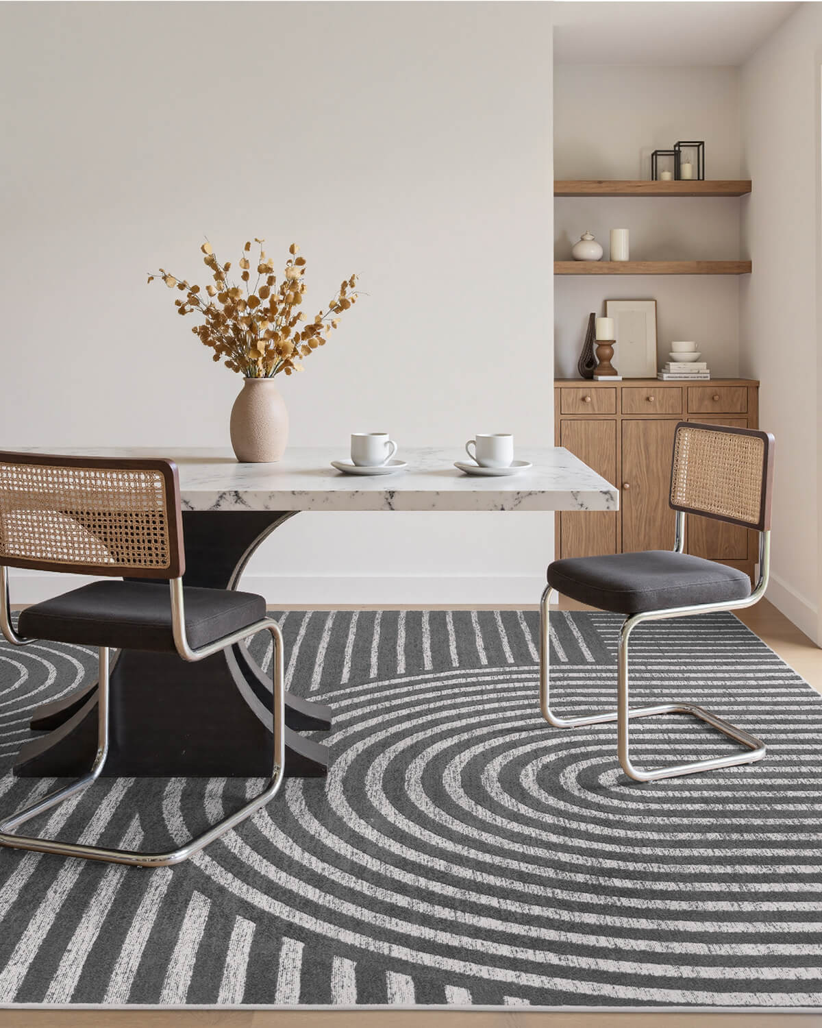 Abstract modern area rug with soft texture creating cozy living spaces