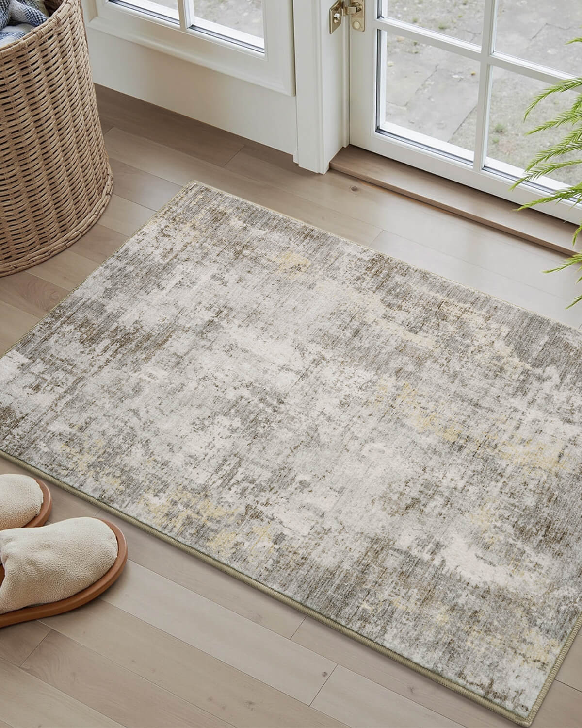 Linear pattern abstract rug complementing modern home style