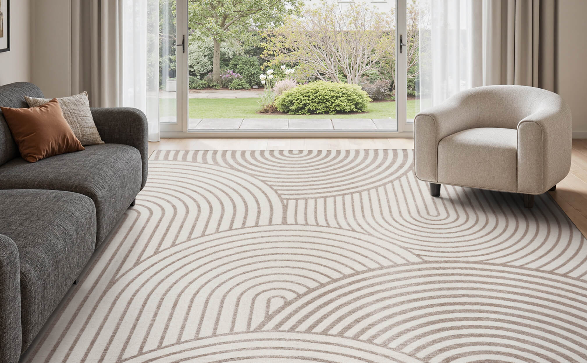 Abstract linear washable area rug designed for easy care and everyday living