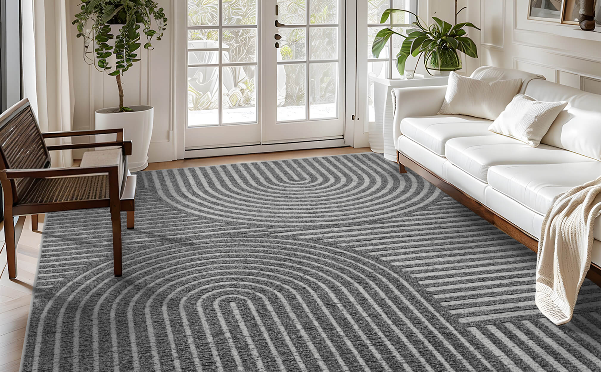 Modern abstract line rug perfect for minimalist home interiors with clean design