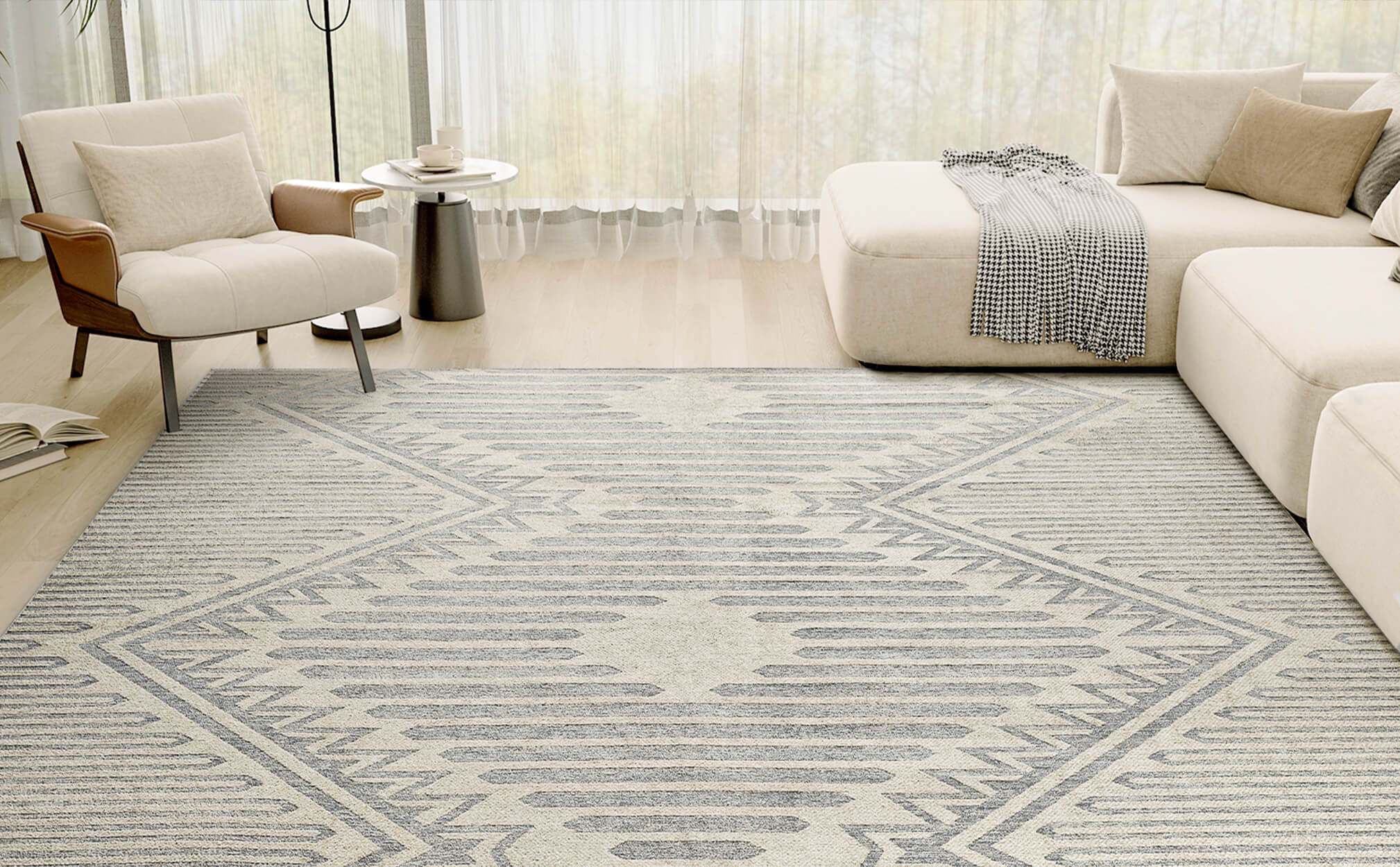 Abstract linear rug suitable for modern bedroom and living room decor