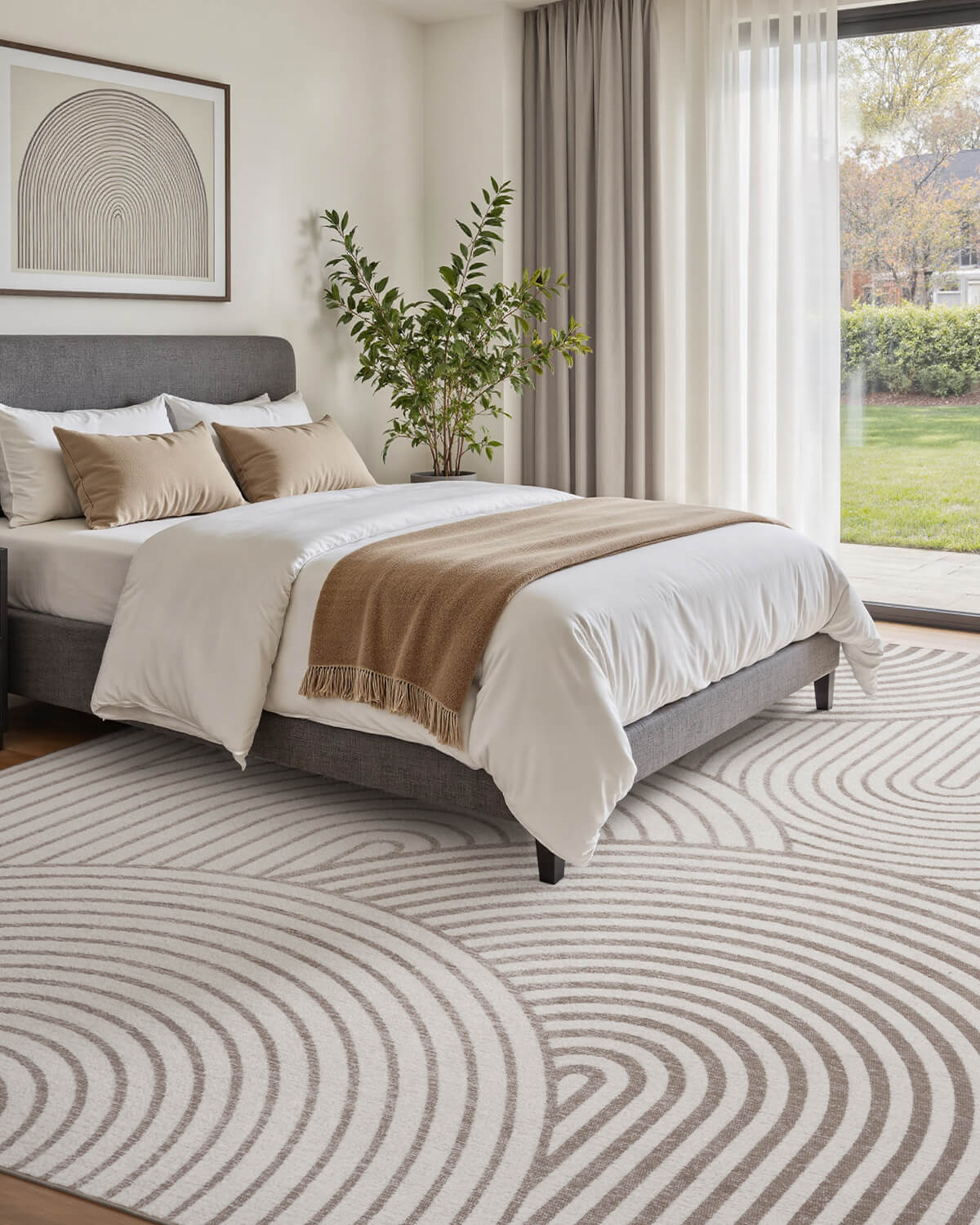 Modern abstract area rug offering soft comfort and durability for busy households