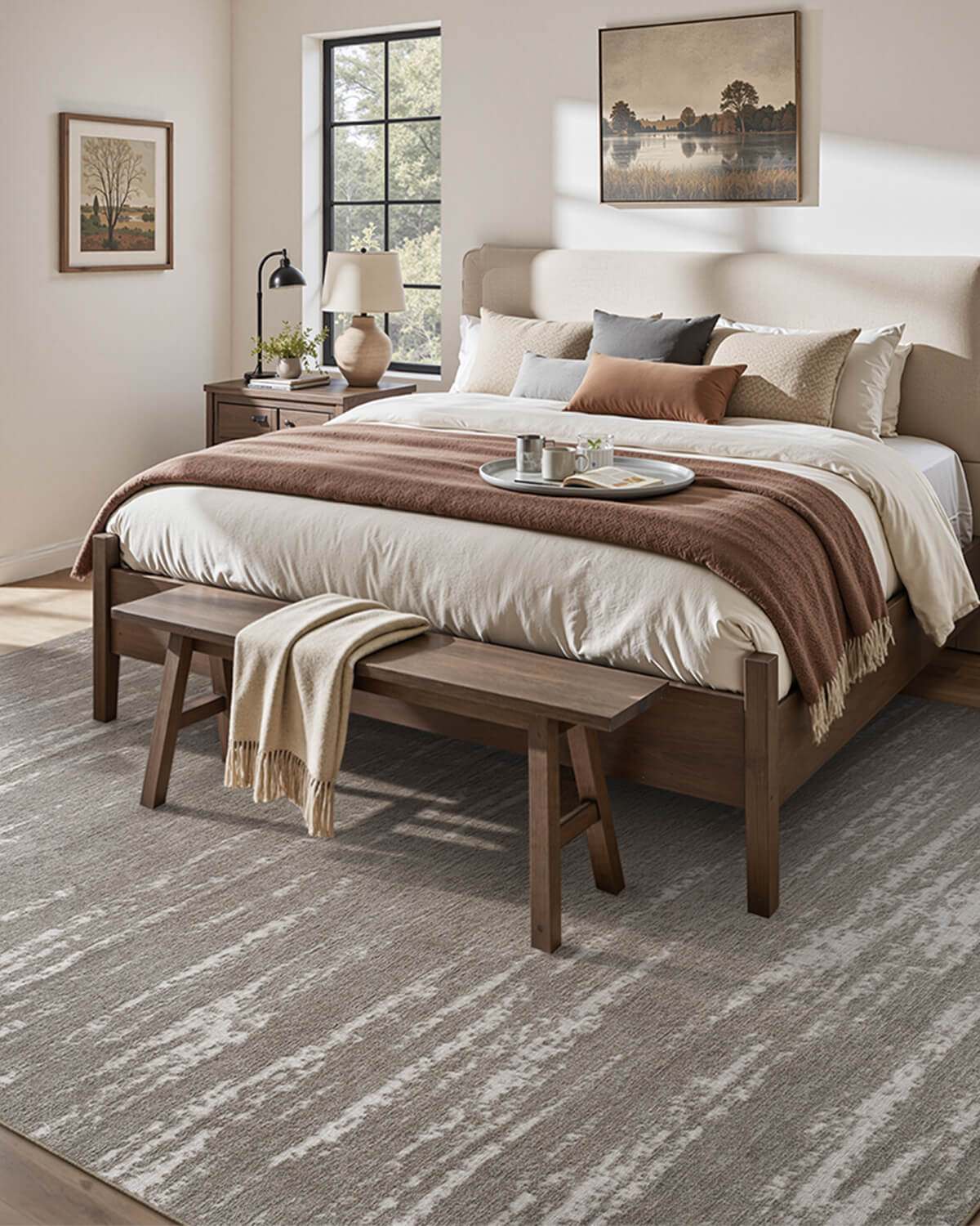 Abstract modern rug with machine washable design for easy home maintenance