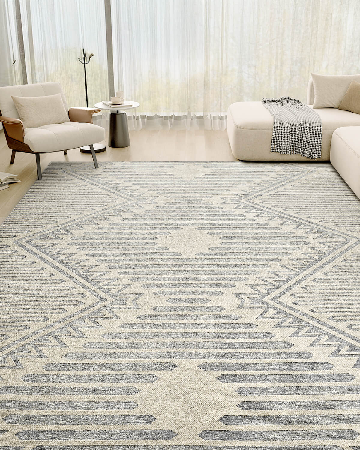 Abstract modern washable area rug designed for daily use and easy care