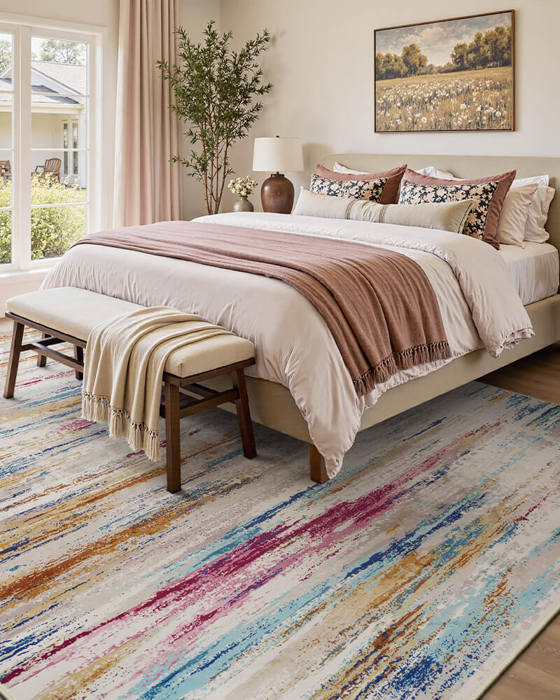 Non-slip modern area rug safe for kids and pets while remaining stylish