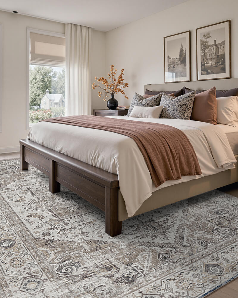 Boho inspired area rug for effortless interior layering