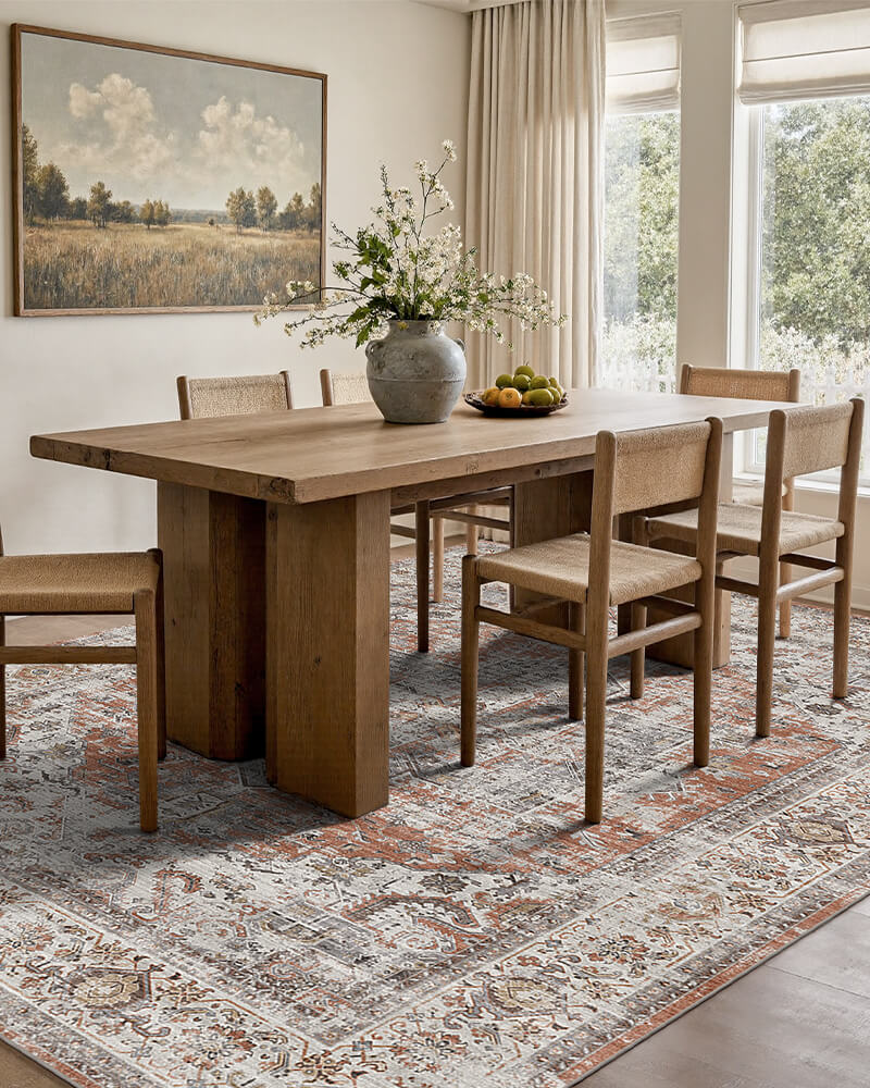 Lightweight boho rug designed for effortless home upkeep