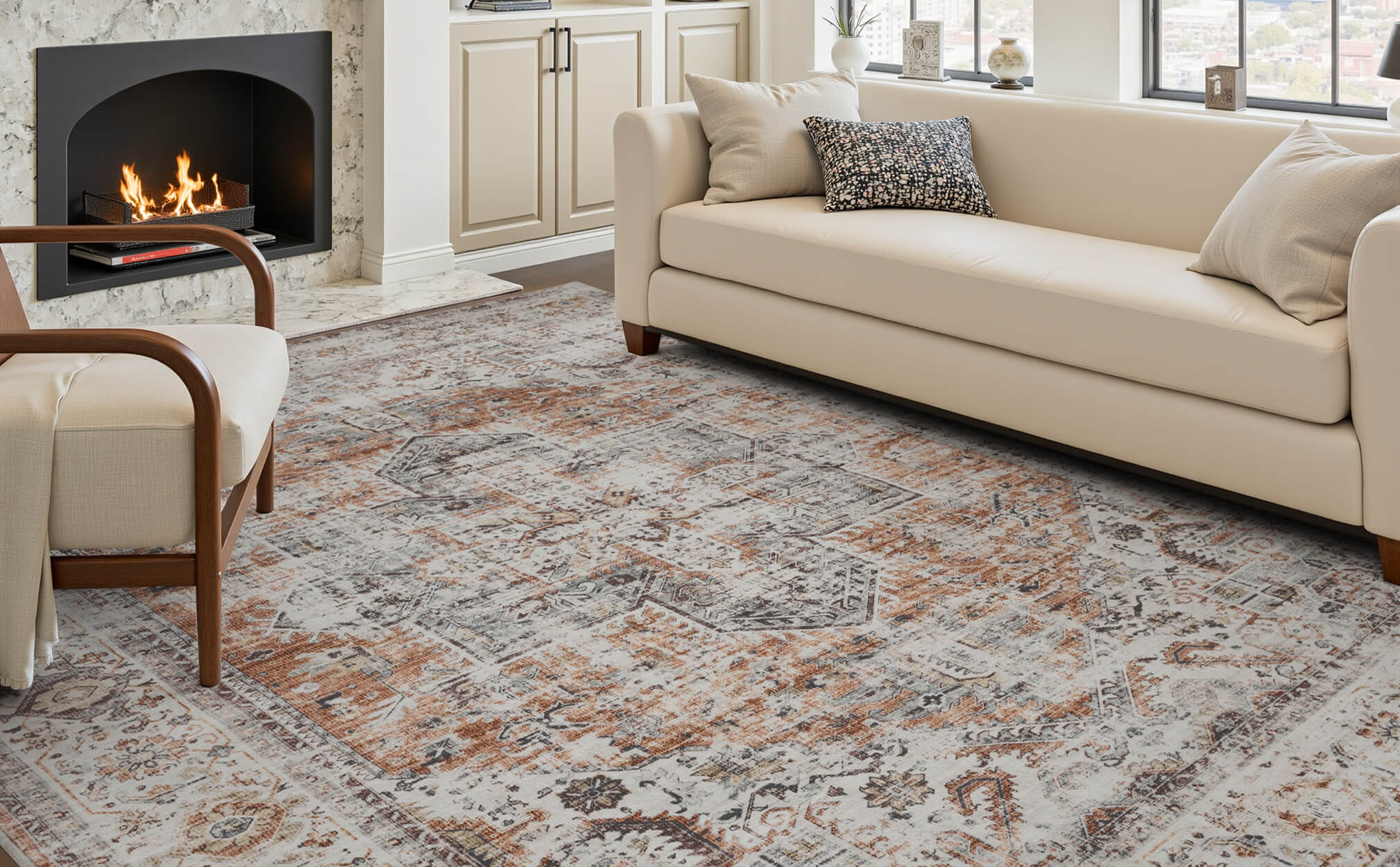 Boho area rug bringing relaxed texture to everyday home spaces