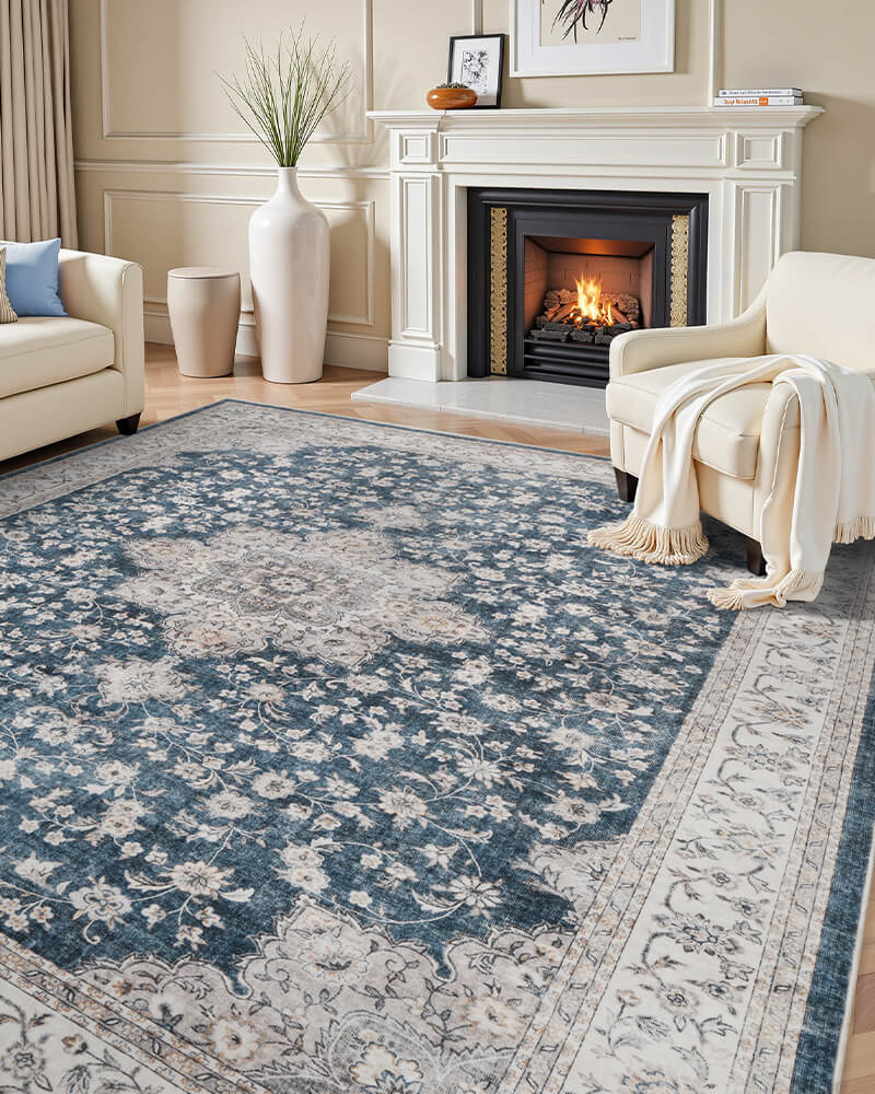 Washable vintage area rug ideal for active households