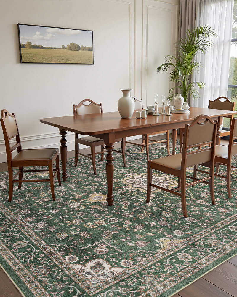 Washable vintage rug built for active family homes