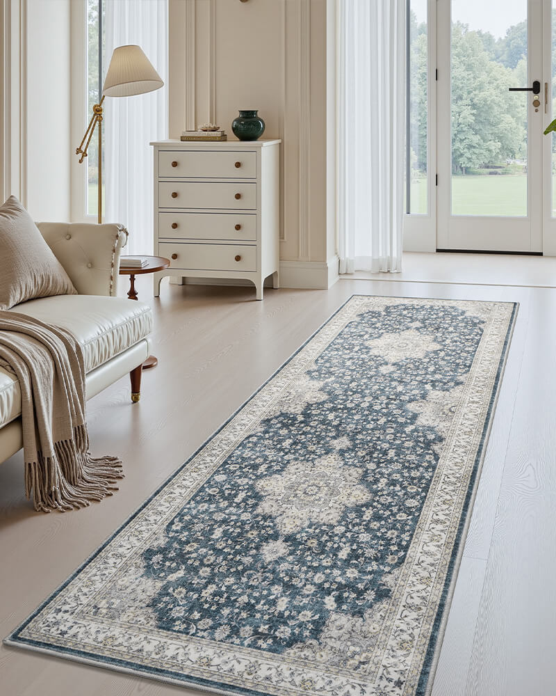 Washable vintage rug built for active living spaces