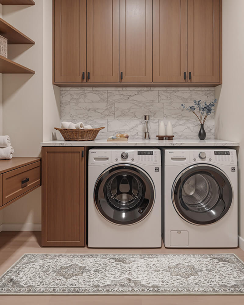 Vintage area rug blending tradition with modern comfort