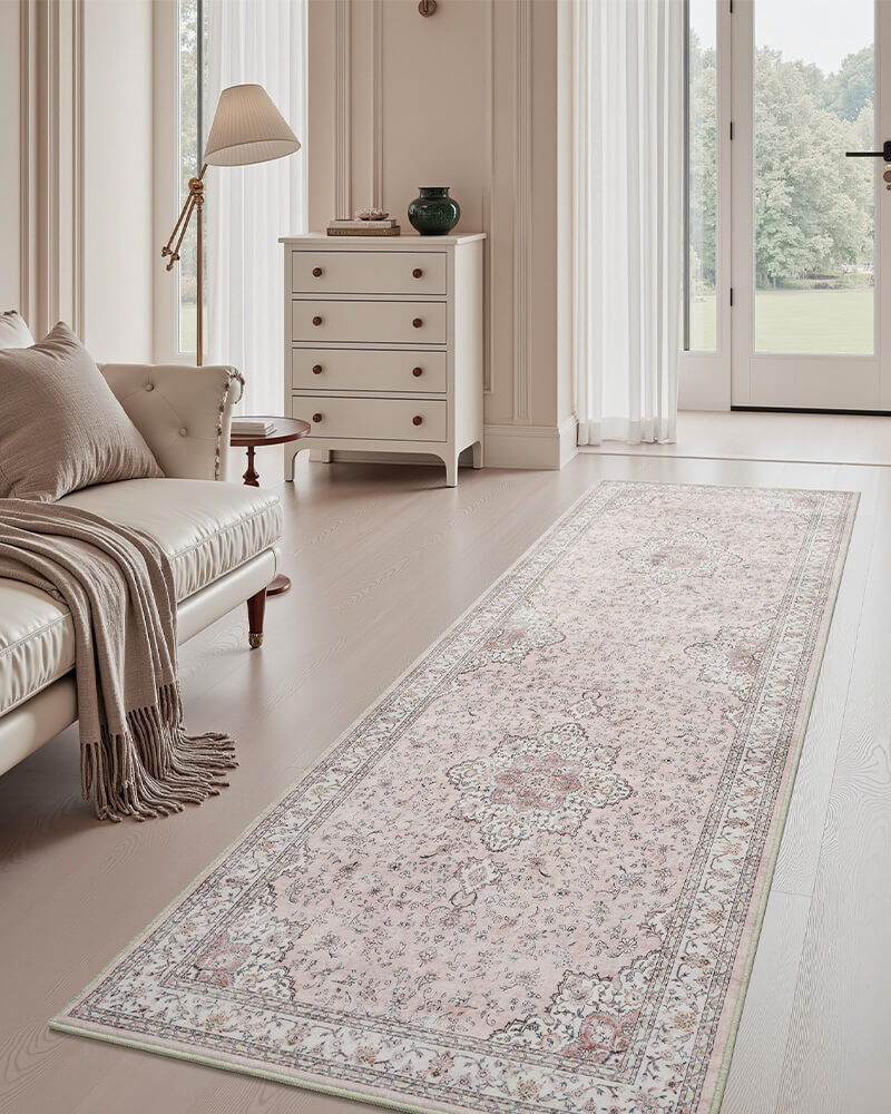 Vintage inspired rug designed for layered home decor
