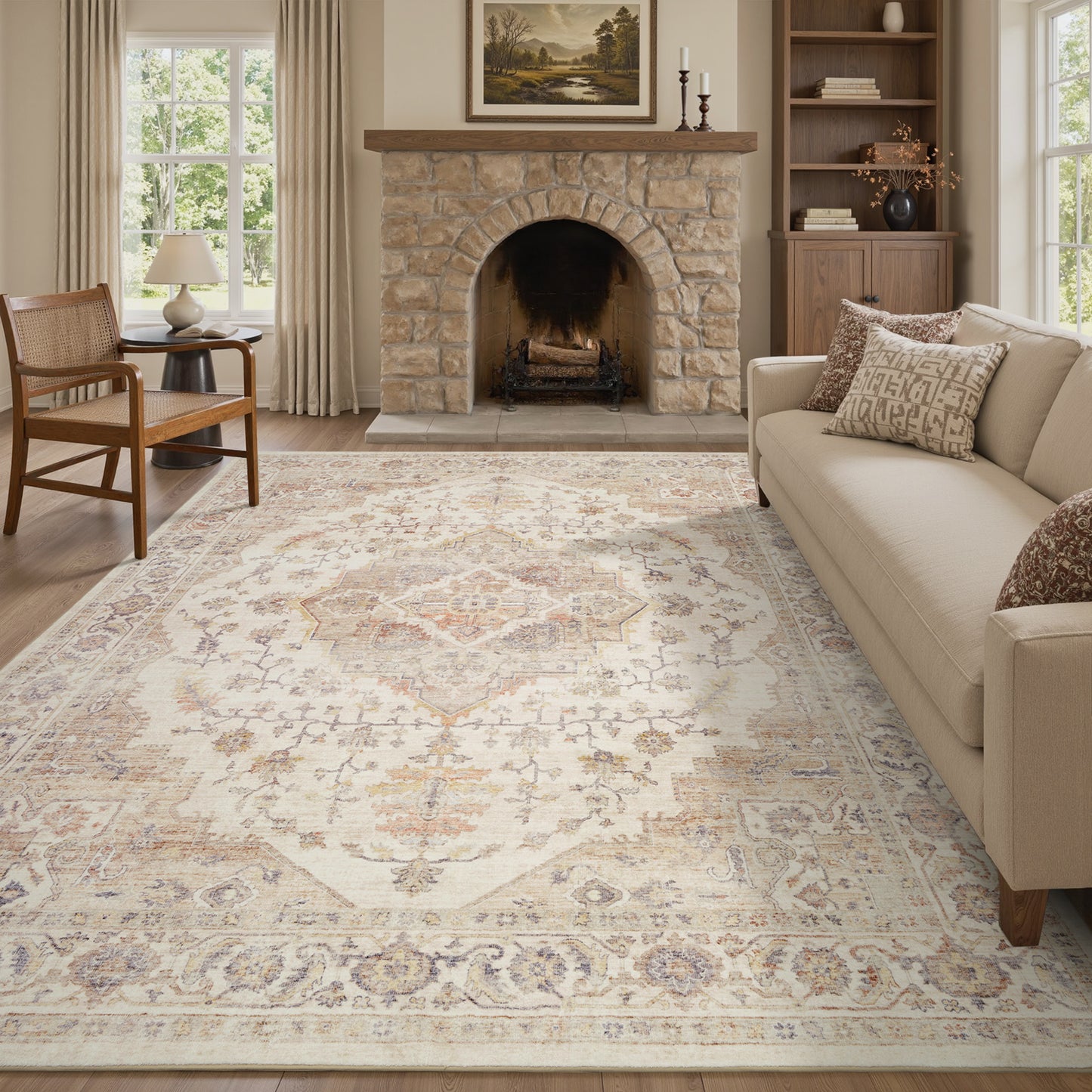 Area Rug Washable Carpet Soft Distressed Non Slip Vintage