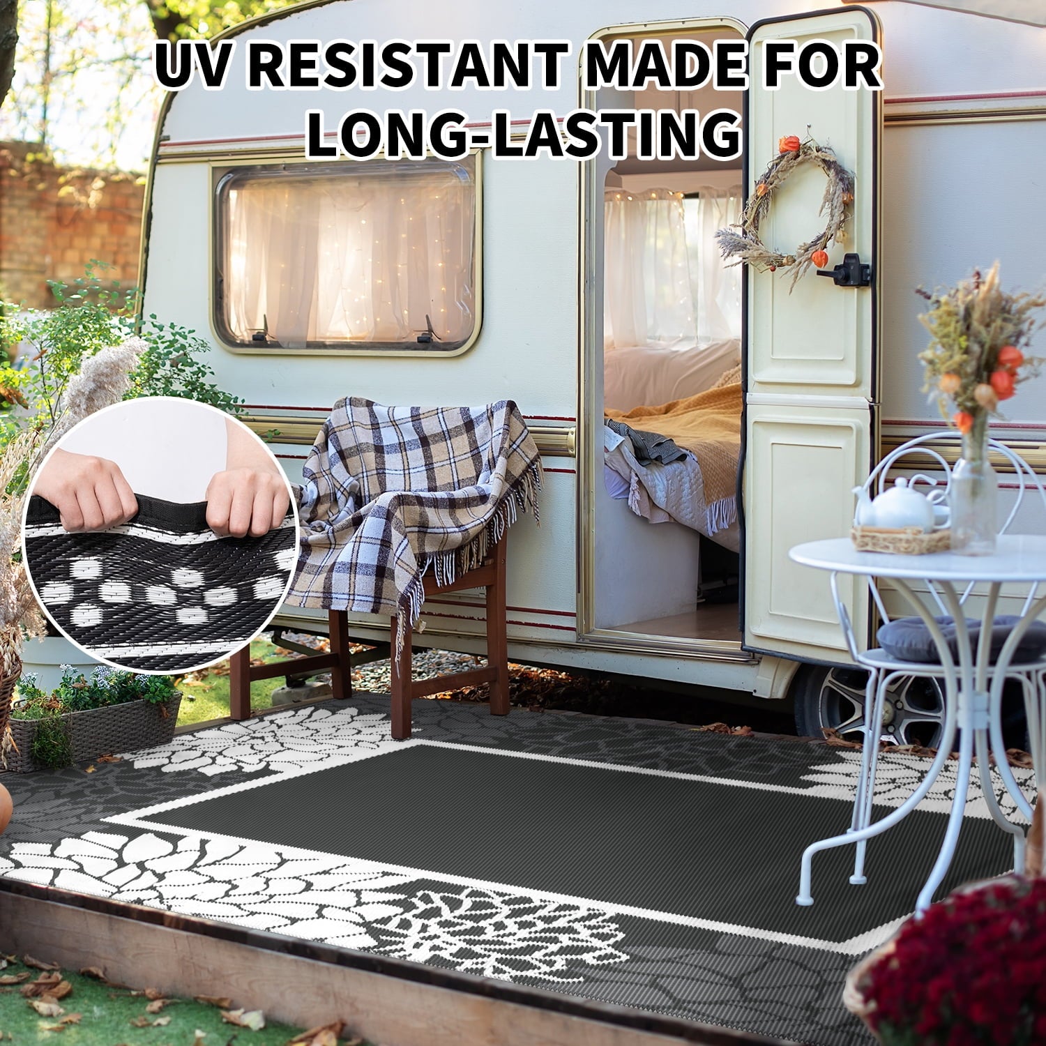 SIXHOME Floral Border Outdoor Rug