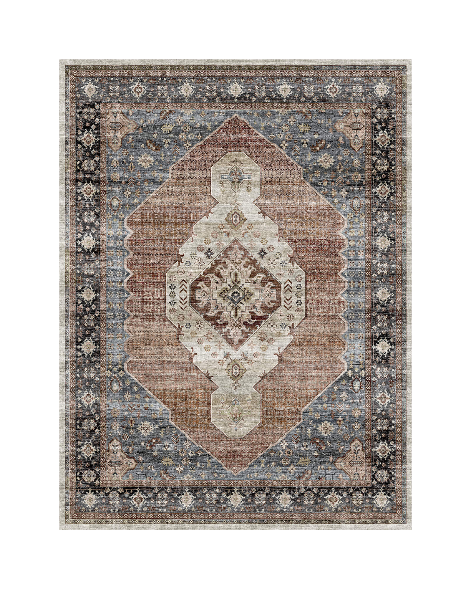 Lunelle Washable Area Rug -  Blue/Orange