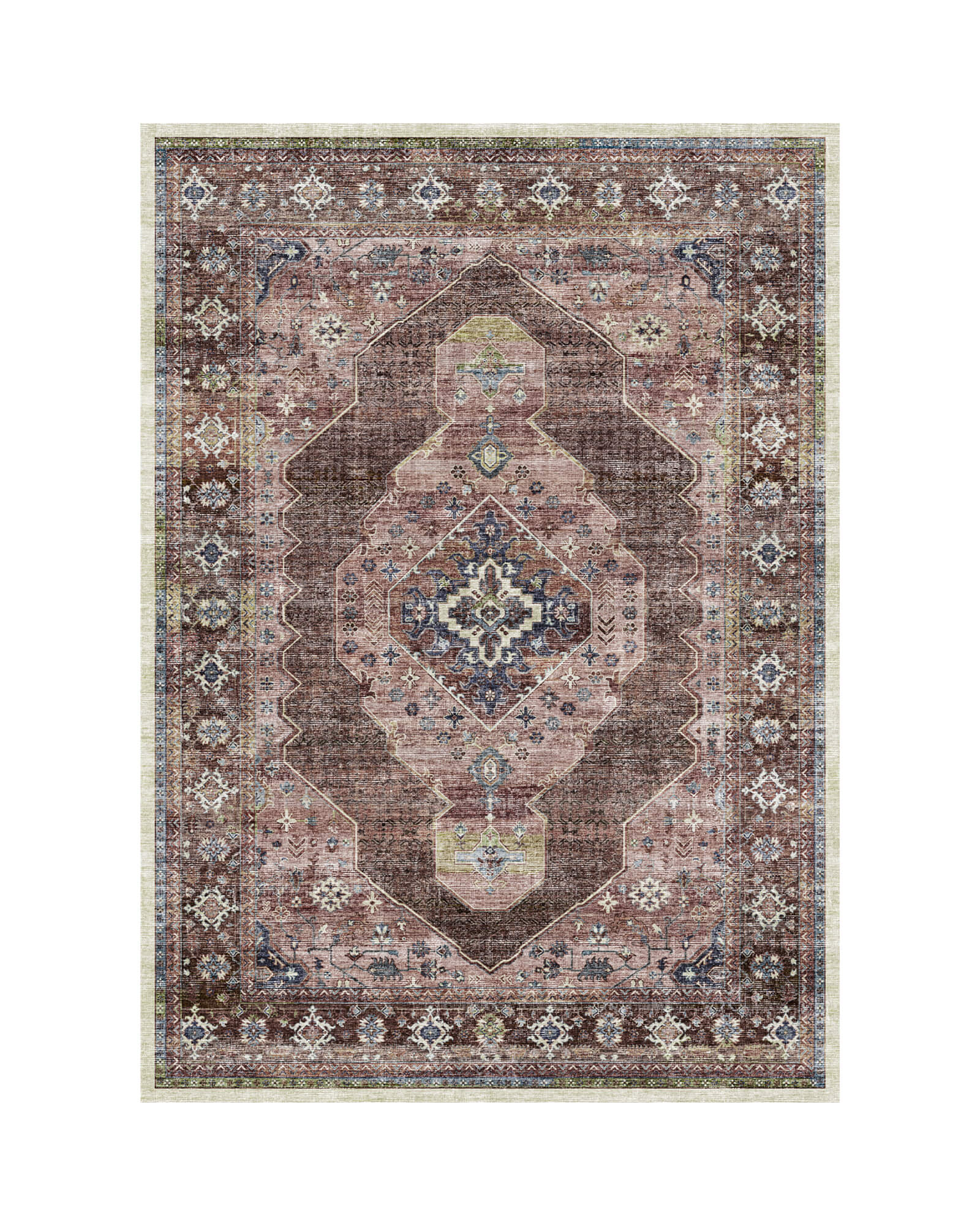 Lunelle Washable Area Rug -  Pink/Brown