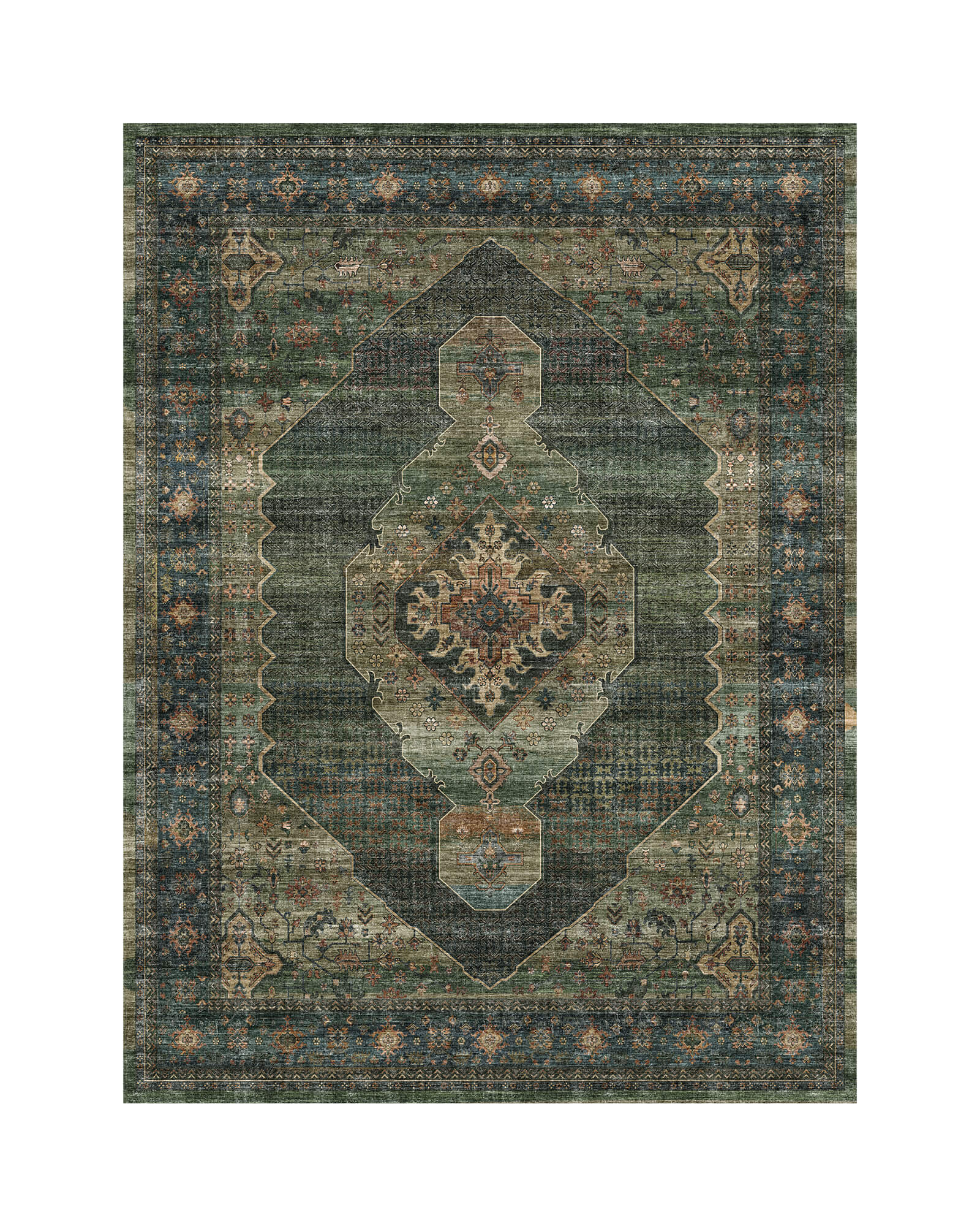 Lunelle Washable Area Rug -  Dark Green