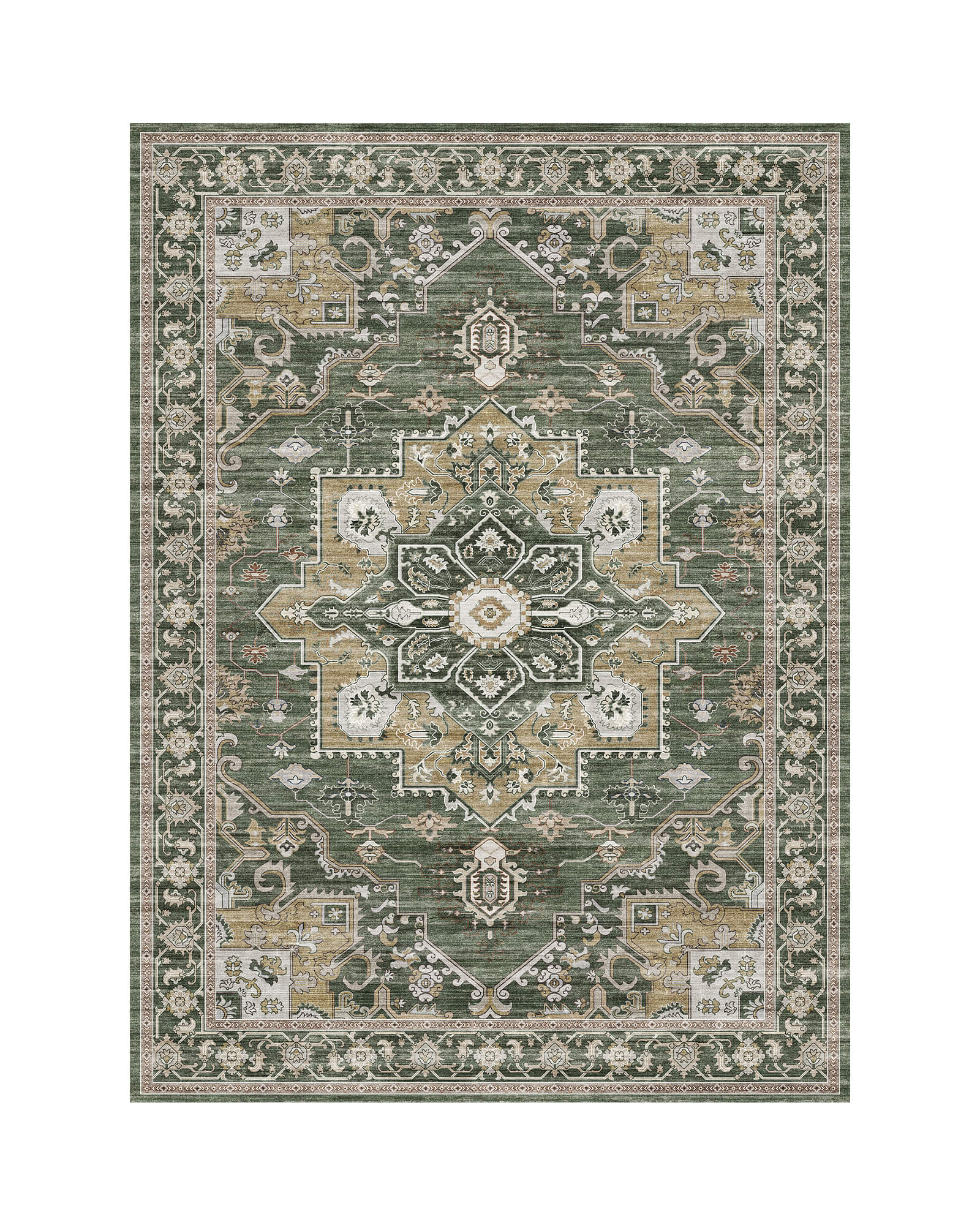 Florelle Washable Area Rug -  Green