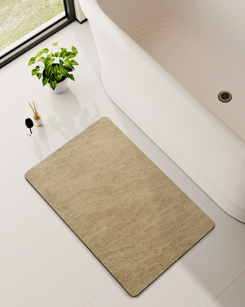 Low profile bath mat designed for modern interiors, staying flat, drying fast, and requiring minimal upkeep