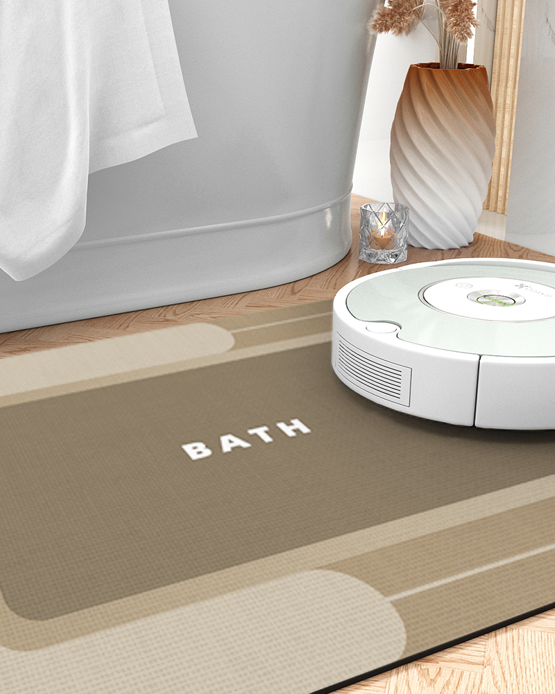 Bath mat combining ultra thin design with a comfortable feel under bare feet